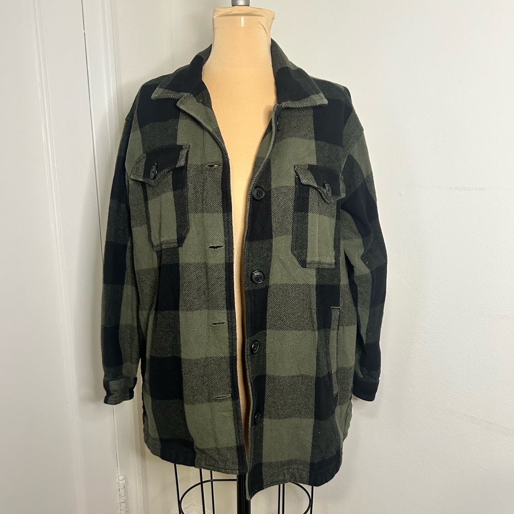 Lucky Brand Plaid Shirt Jacket in Olive and Black